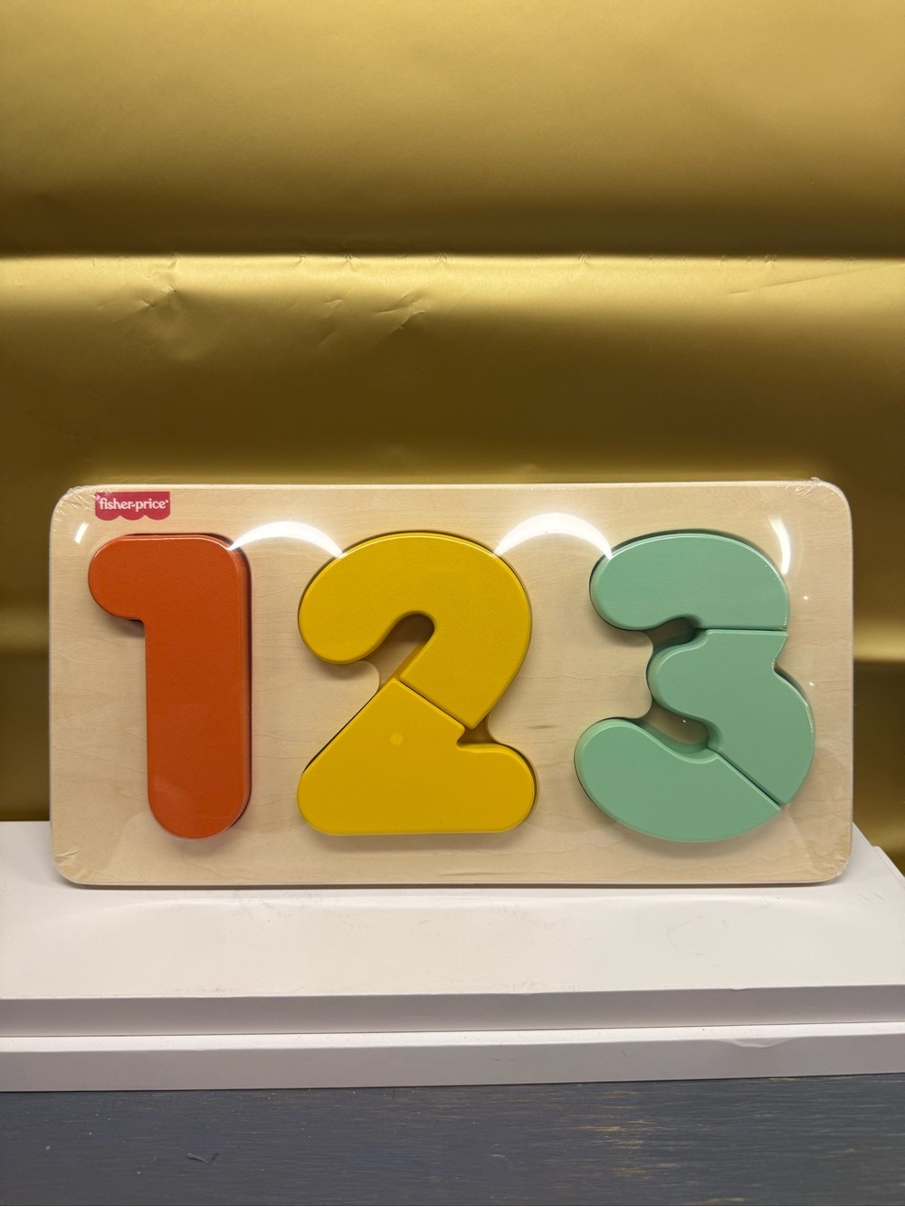 Fisher-Price Colorful Wooden 1-2-3 Number Puzzle - Orange, Yellow, Mint Green